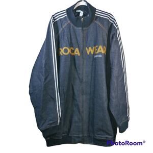 Rocawear Vintage Y2K  Jean Jacket Universe Stripe Blue Denim Zip Up  3X